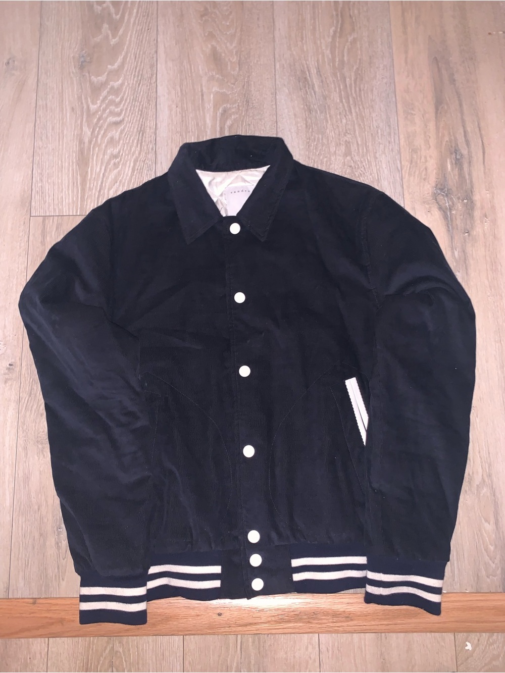 Sandro Paris Athletic Corduroy Varsity Bomber Jacket Navy Size: Large